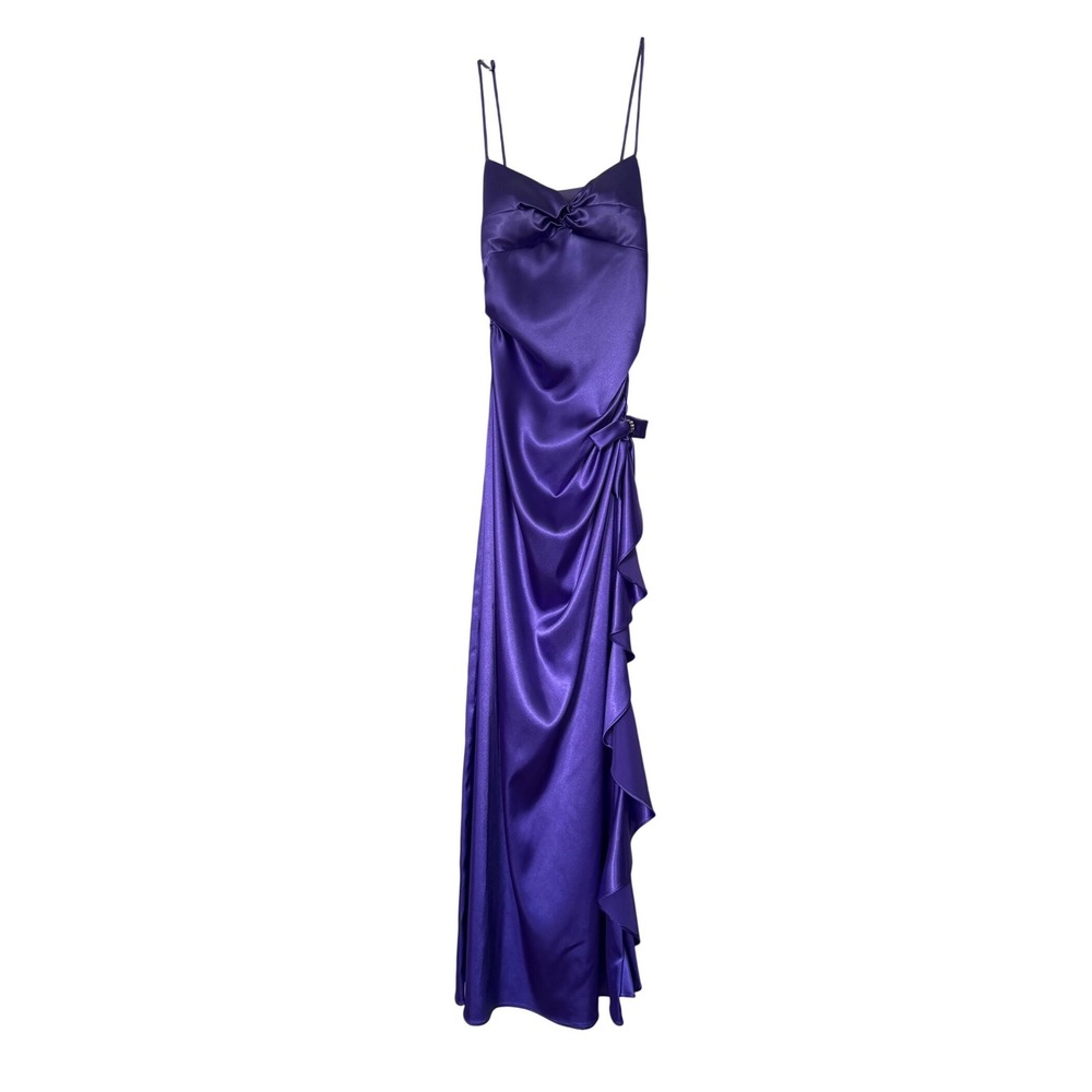 Blondie Nites Purple Satin Ruffle Side Slit‎ Formal Prom Gown Dress BN445 Size 7
